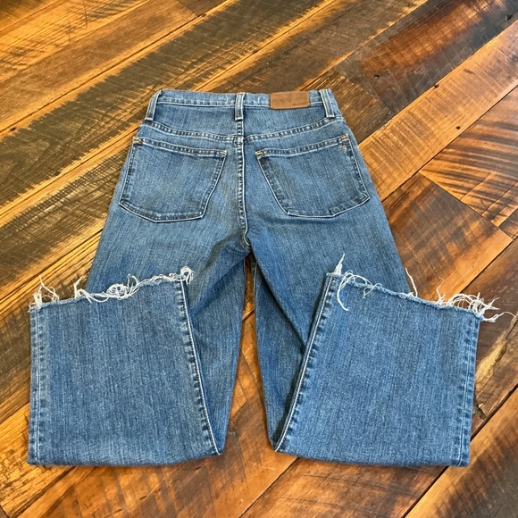 Madewell Slim Wide-Leg Crop Jeans Blue Raw Hem Size 23 - Picture 4 of 13